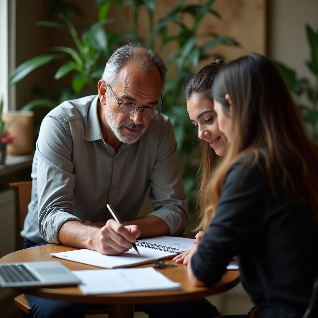 Workshop facilitator coaching an entrepreneur one-on-one during a session