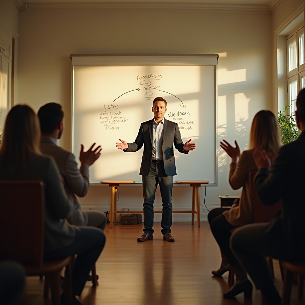 Third workshop session with participants practicing closing a sale in a real conversation